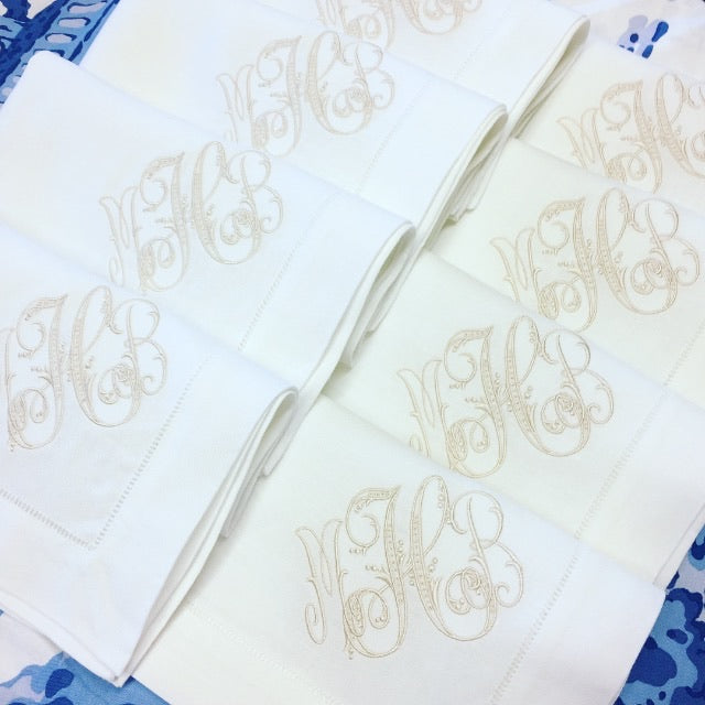 White Linen Hemstitched Dinner Napkins