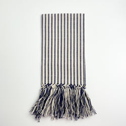 Guest Towel Navy and Ivory Stripe with Fringe