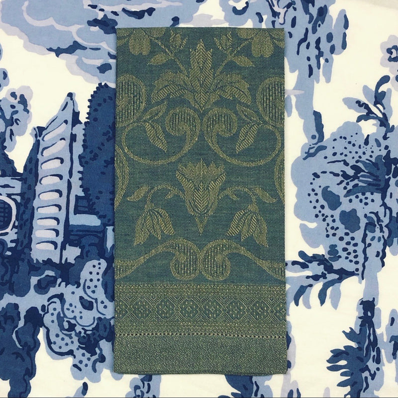 Italian Damask Guest Towel in Navy and Taupe