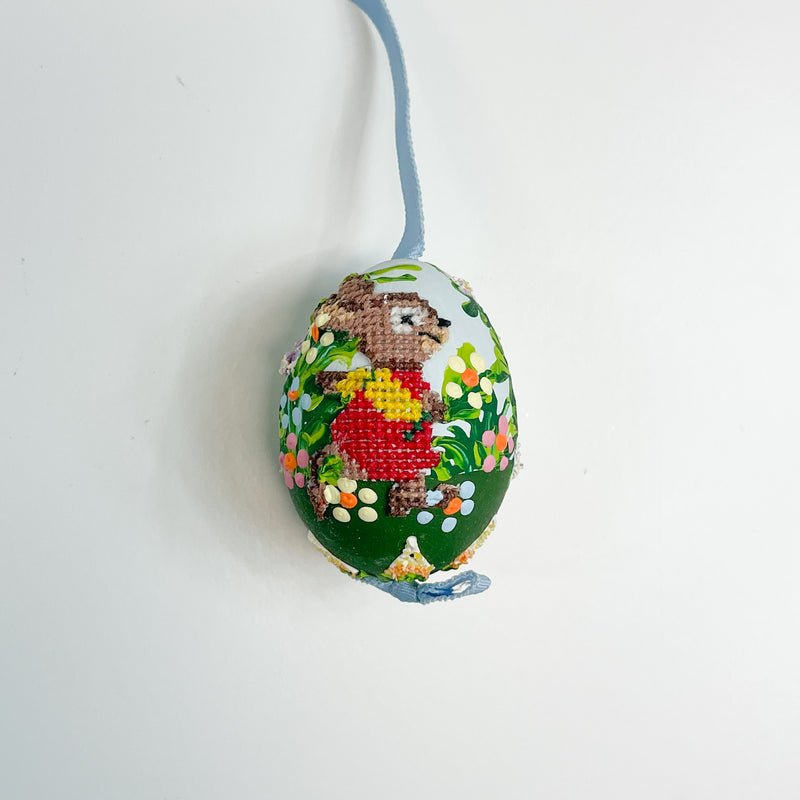 Hand Painted Easter Eggs - Needlepoint Bunny with Painted Flowers