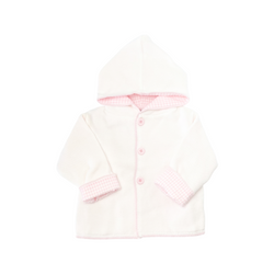 White Knit Jacket with Pink Check Lining