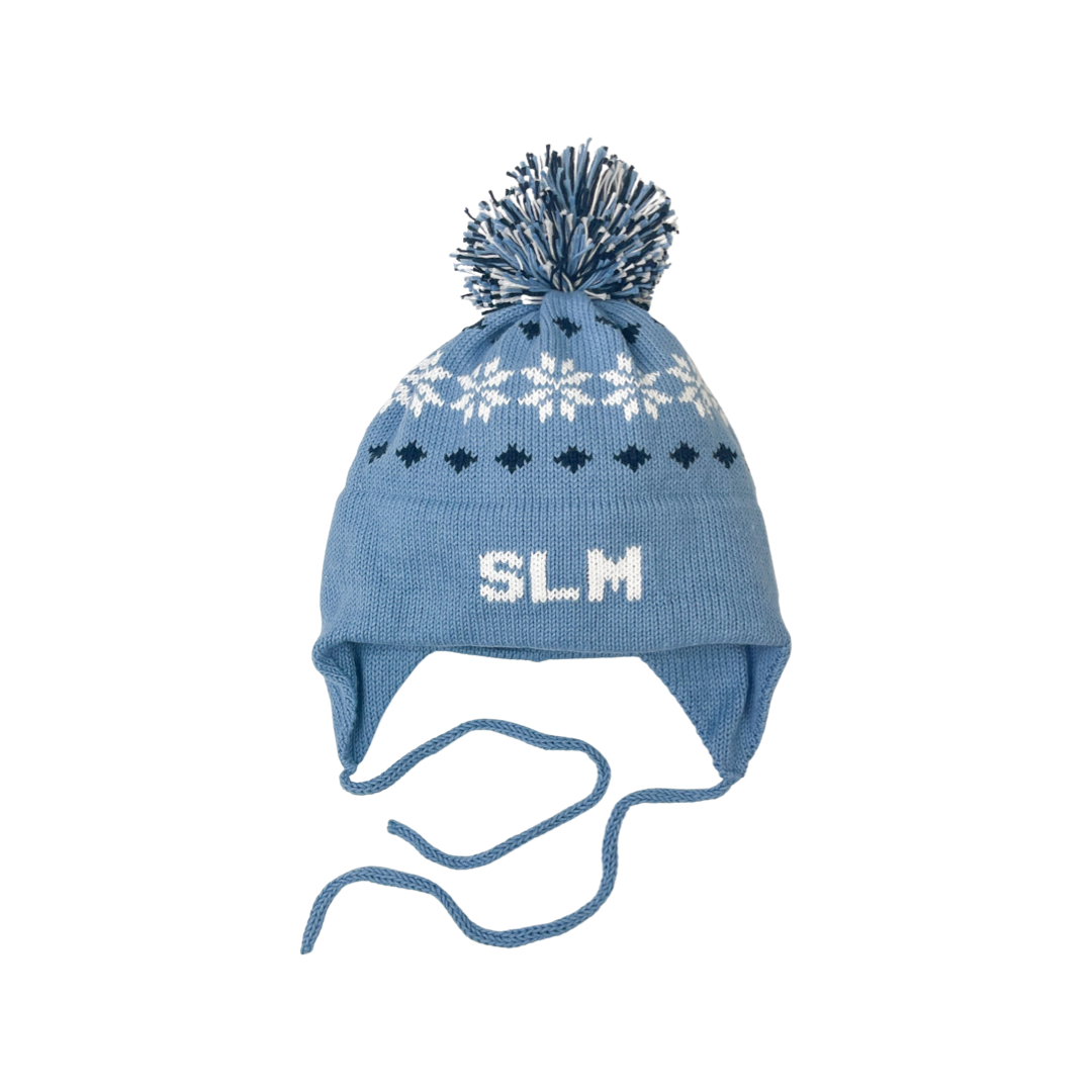 Nordic Pom Pom hat, Denim, White and Navy Blue