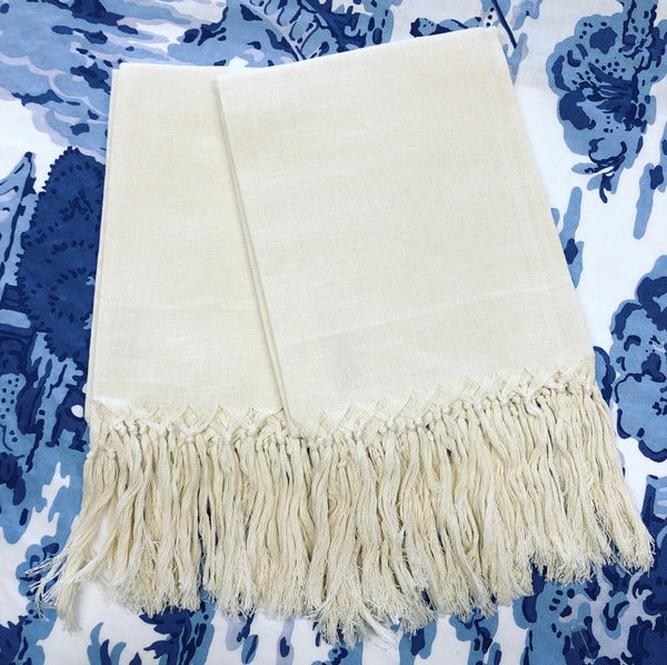 Large Ivory Fringe Linen Hand Towel