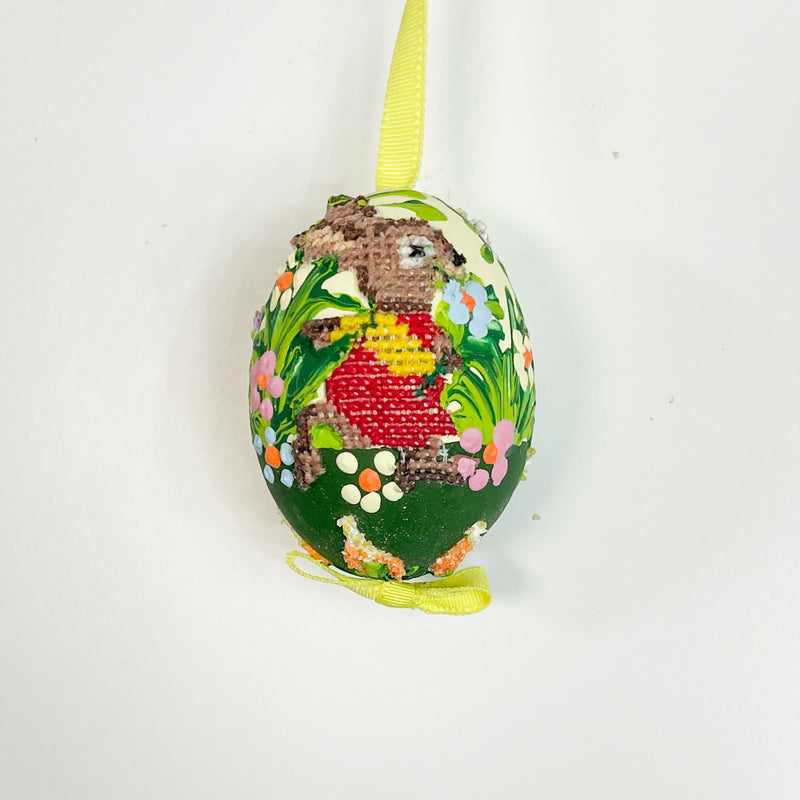 Hand Painted Easter Eggs - Needlepoint Bunny with Painted Flowers