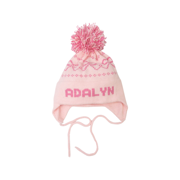 Bow Pom Pom hat, Light Pink and Bright Pink