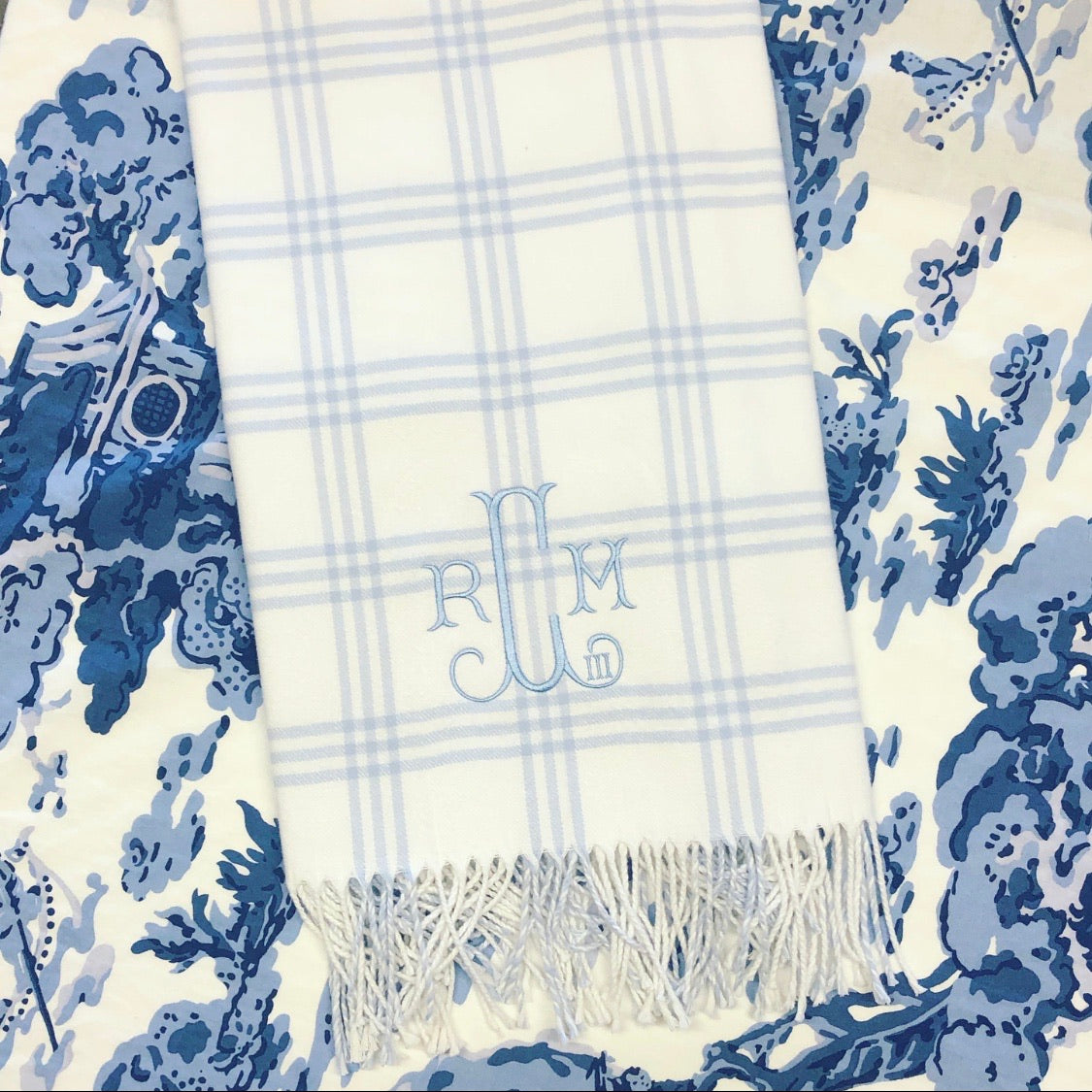 Blue Window Pane Check Flannel Baby Blanket