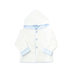 White Knit Jacket with Blue Check Lining