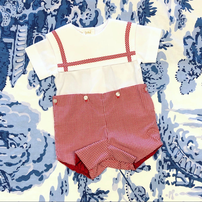 Red & White Gingham Button-On Short Set with Collar