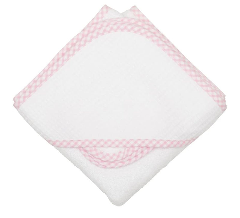 Gingham Trim Terry Hooded Towel Set - Pink