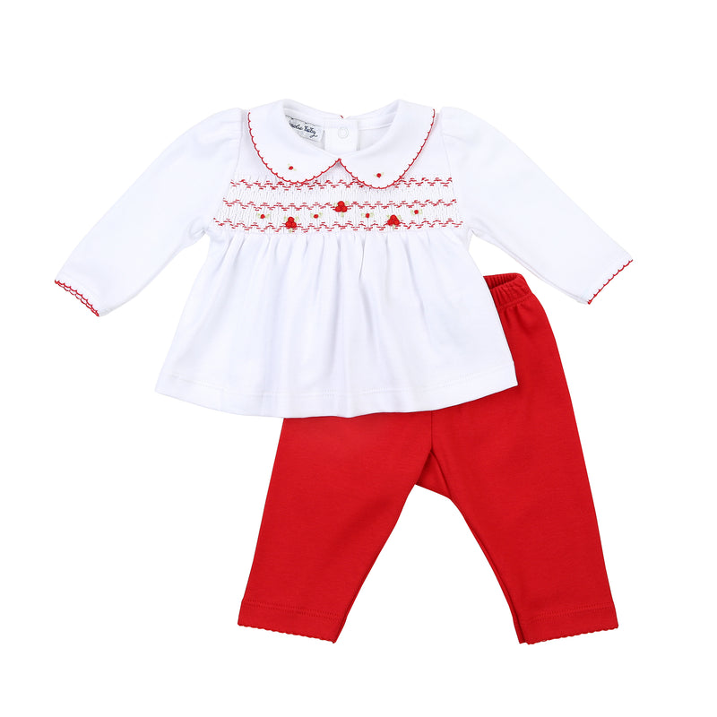 Clara and Colton Red Smocked Collared 2 Piece Girl Set