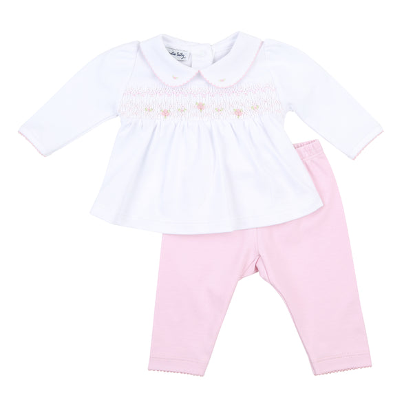 Sophia and Oliver Pink Smocked Collared Pant Set