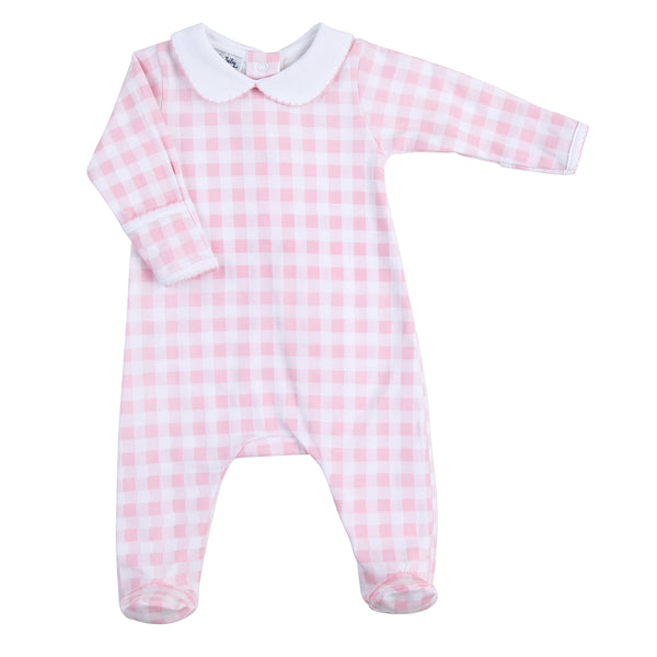 Baby Check Pink Collared  Footie