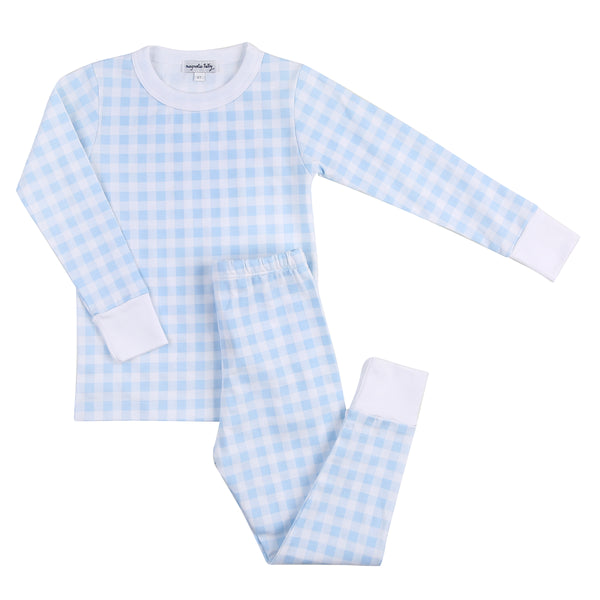 Baby Blue Check Long Pajamas