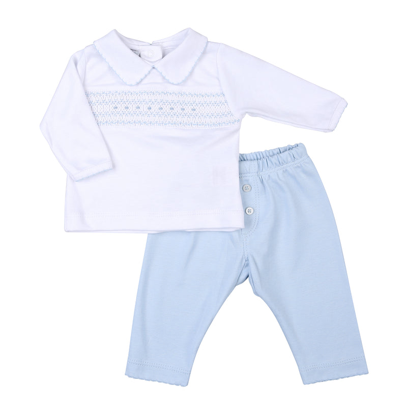 Taylor and Tyler Blue Smocked Collared 2 Piece Pant Set